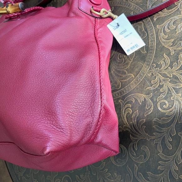 Gucci Red Deer Leather Hip Bamboo Handbag Bordeaux Large Soft Shoulder Tote Bag - Picture 16 of 16